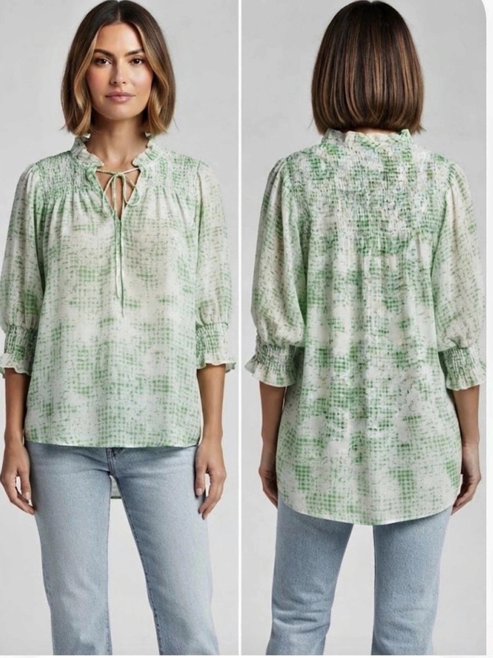 Lavender Brown Green Abstract Blouse Like New